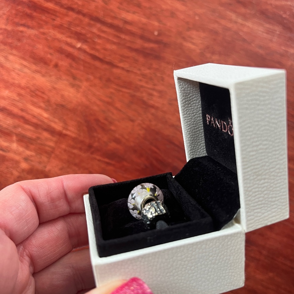 Pandora charms. field of daisies glass murano charm and daisy spacer.